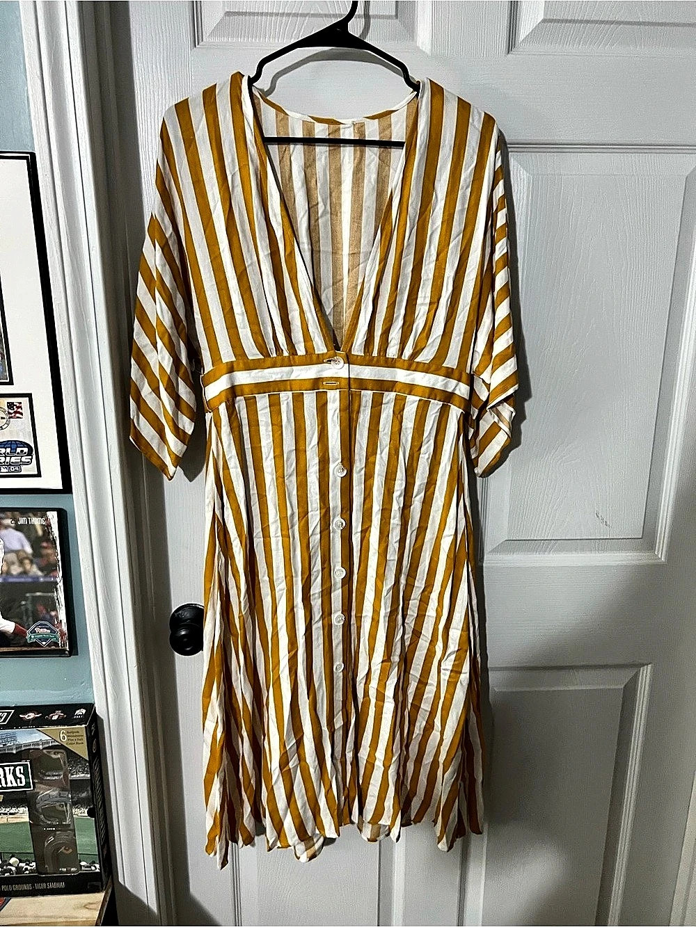 Striped Midi Dress in Yellow & White Like New